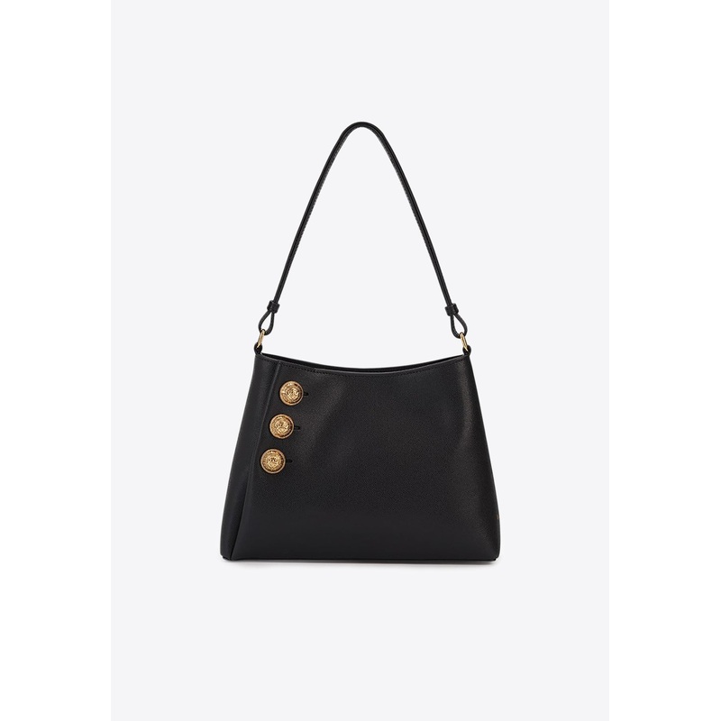 Button Embellished Leather Shoulder Bag