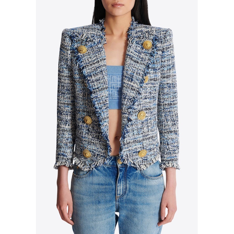 Cropped Tweed Edge-to-Edge Jacket