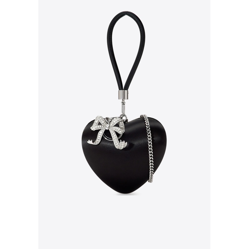 Crystal Bow Heart Satin Clutch