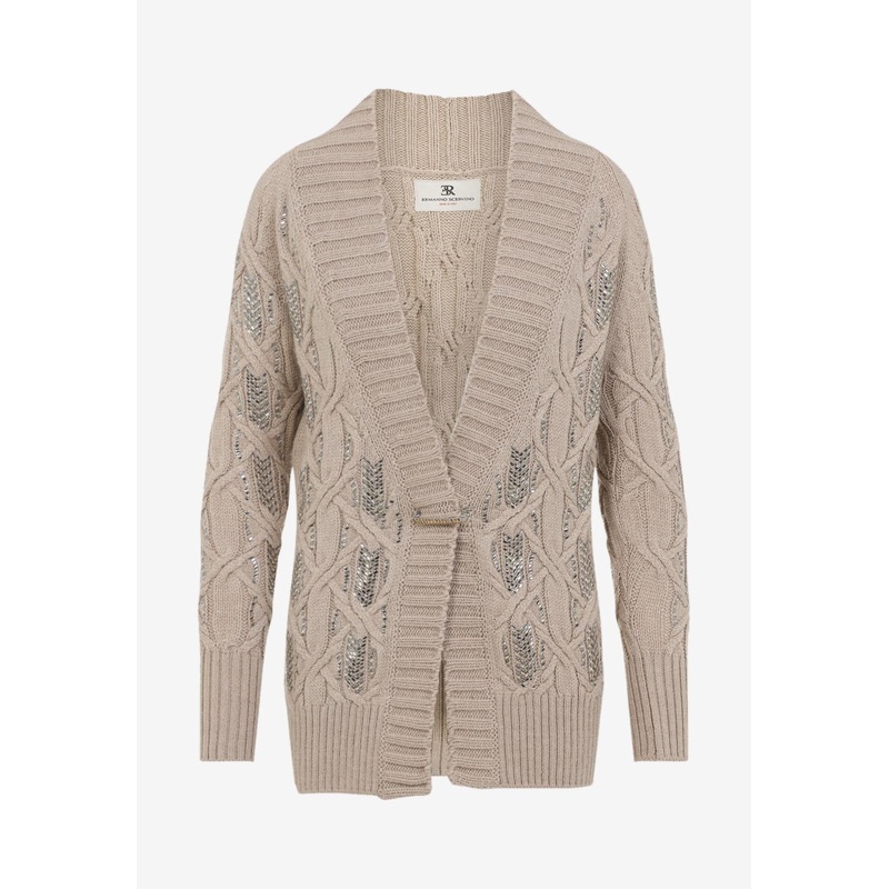 Crystal-Embellished Cable-Knit Cardigan