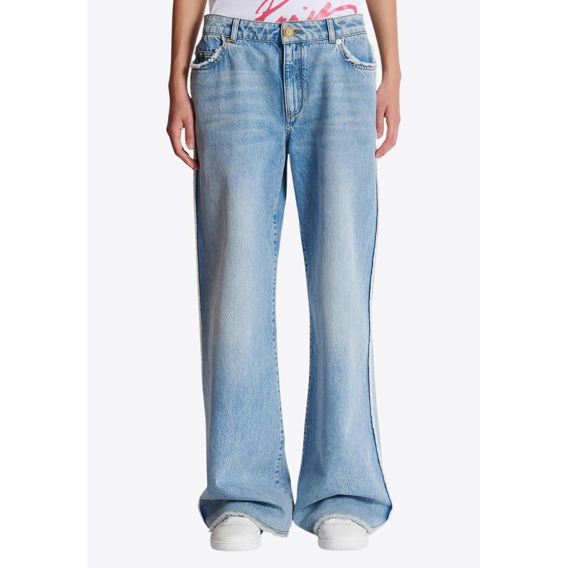 Crystal Logo Patch Straight Jeans