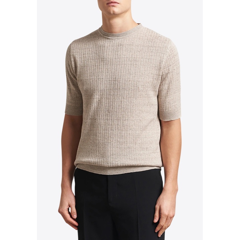 Linen-Blend Knitted T-shirt