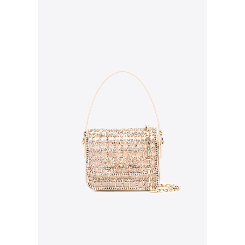 Micro Crystal-Embellished Top Handle Bag