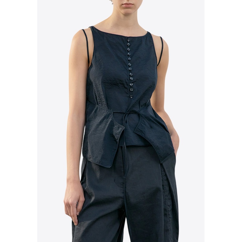 See-Through Button Loop Sleeveless Top