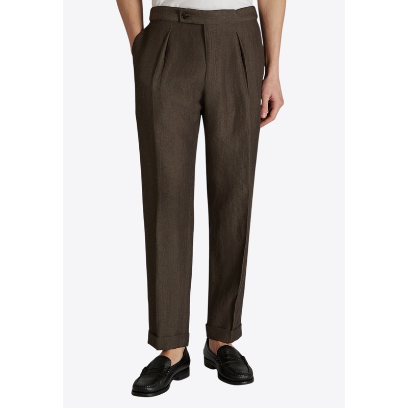 Straight-Leg Linen-Blend Pants
