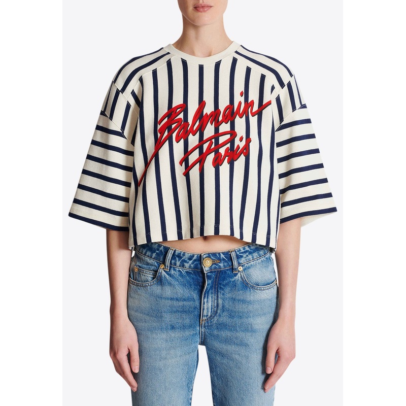 Striped Cropped Baseball T-shirt