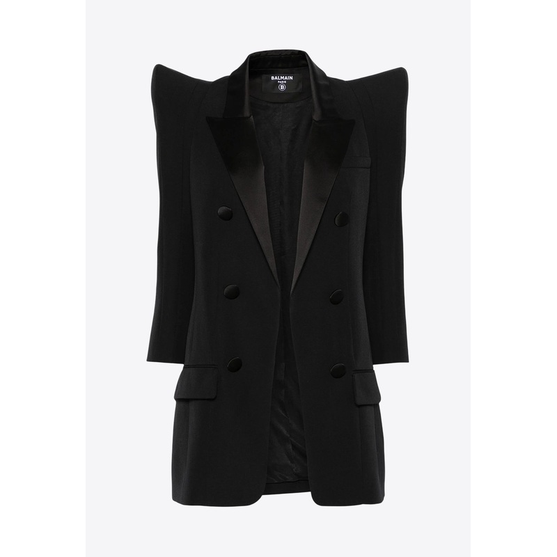 Structured Shoulders Double-Breasted Tuxedo Jacket