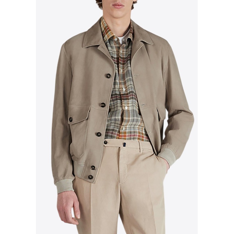 Suede Button-Up Bomber Jacket