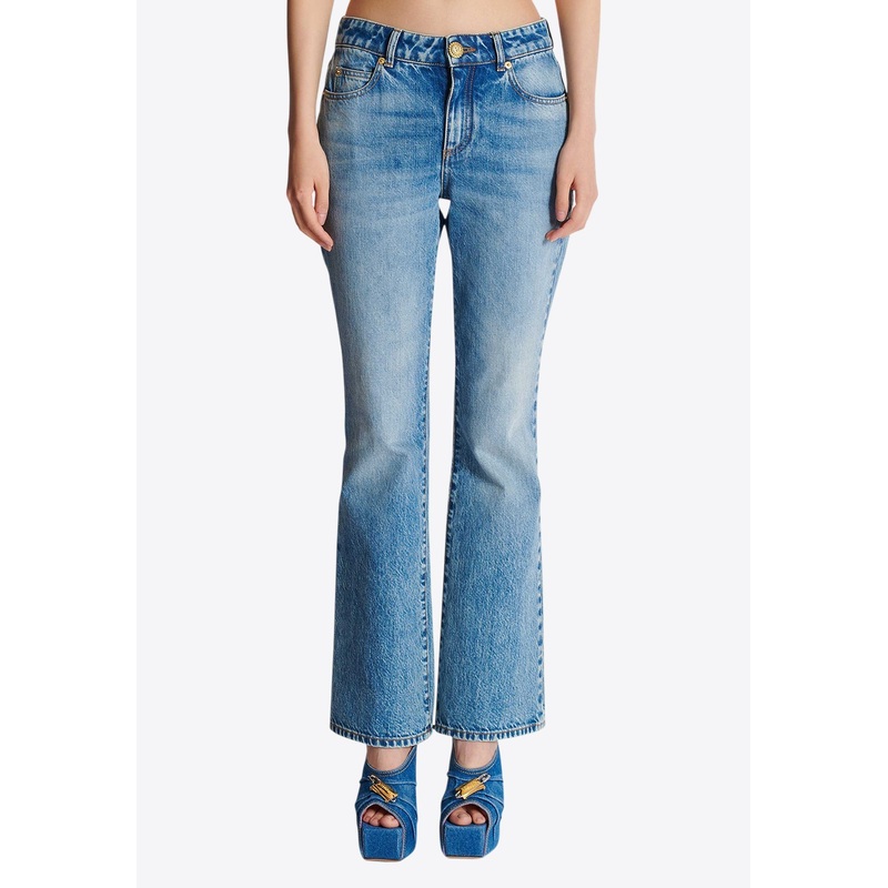 Washed-Out Flared Denim Pants