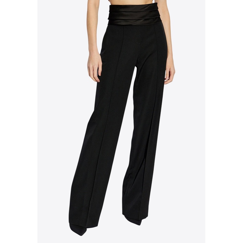 Wool Tailored Pants with Satin Waistband