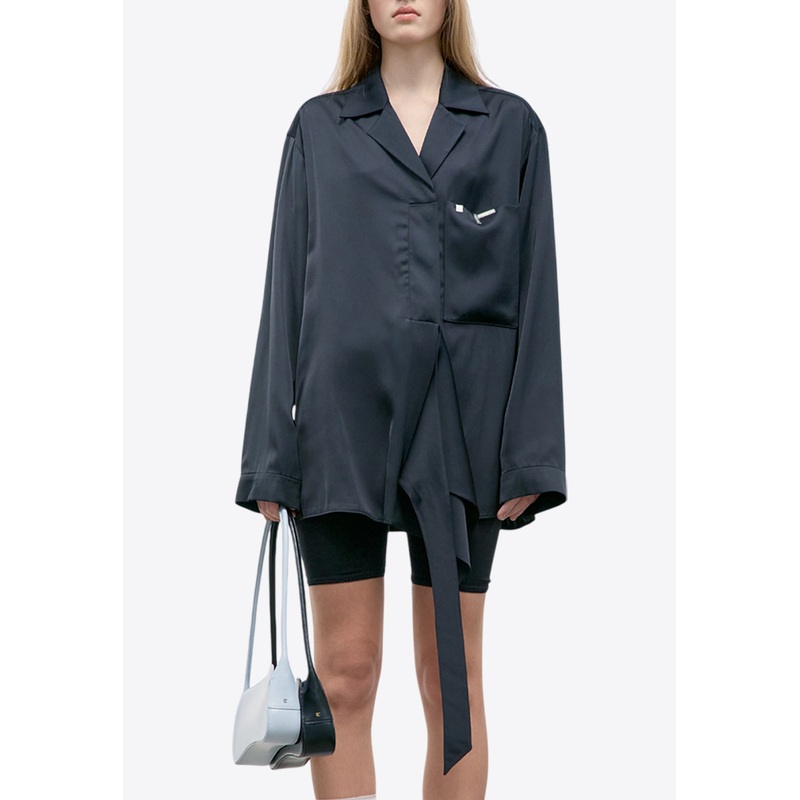 Wrap-Style Satin Shirt