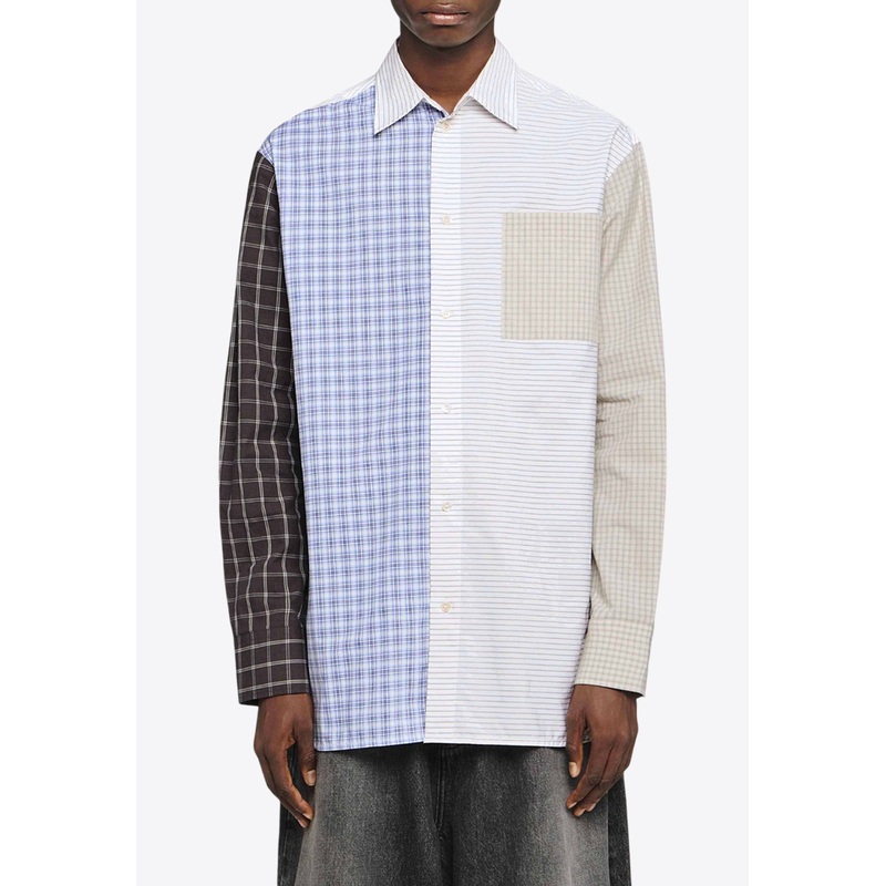 Patchwork Long-Sleeved Checked Shirt