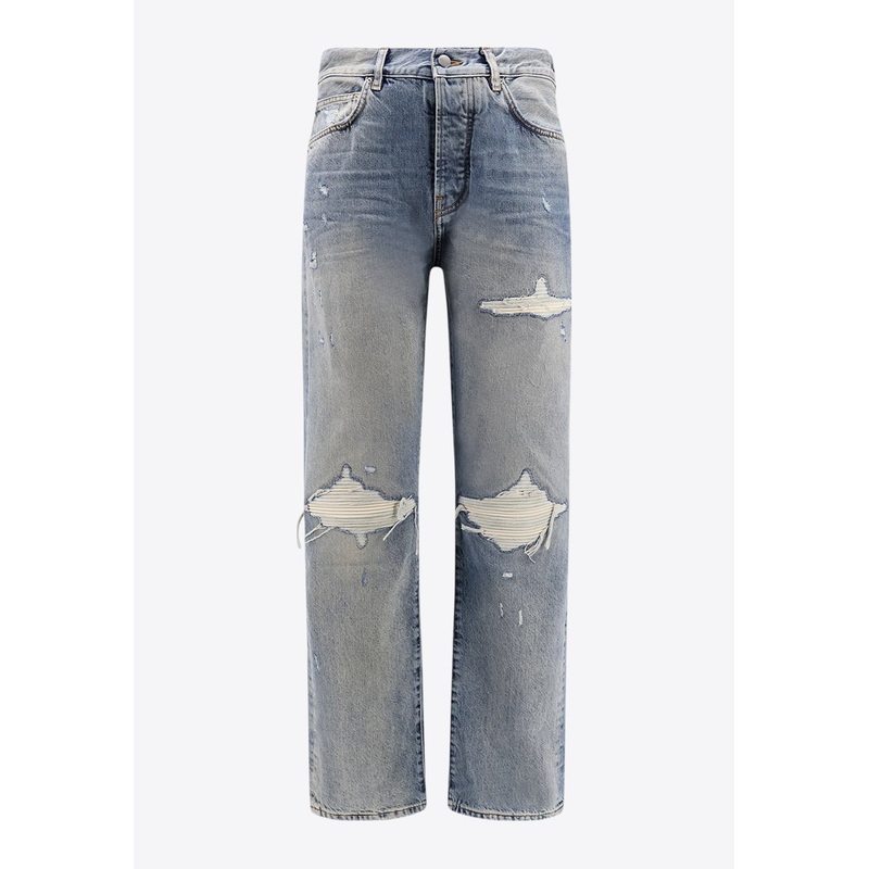 Distressed Straight-Leg Jeans