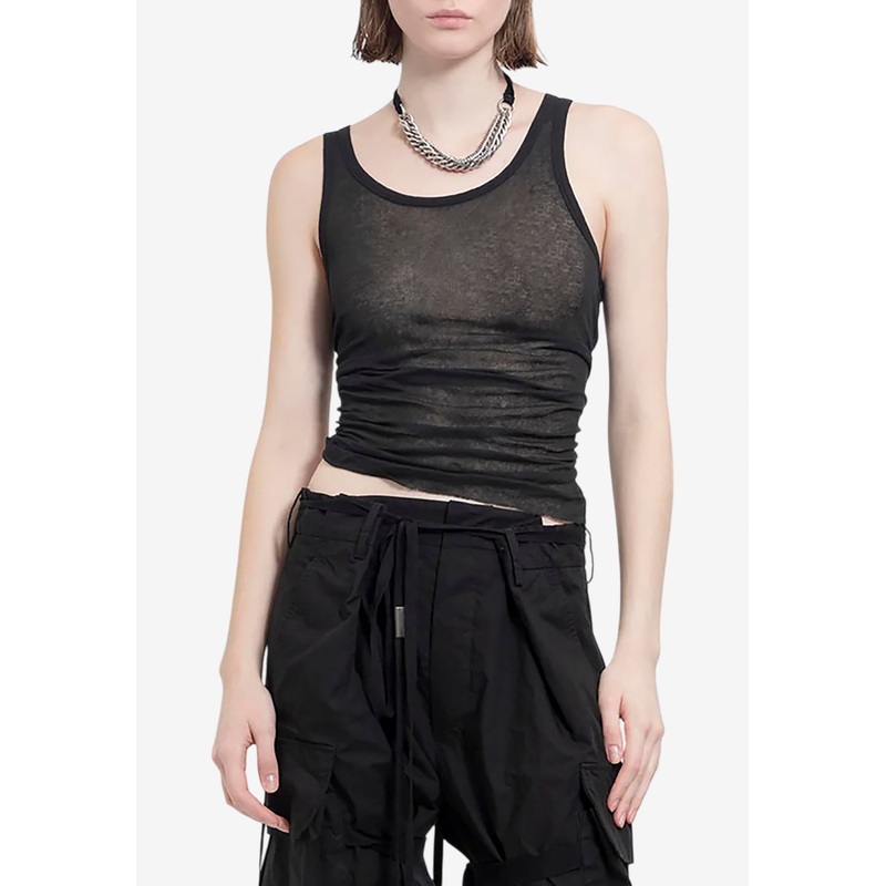 Mara Wrinkled Sheer Cropped Tank Top
