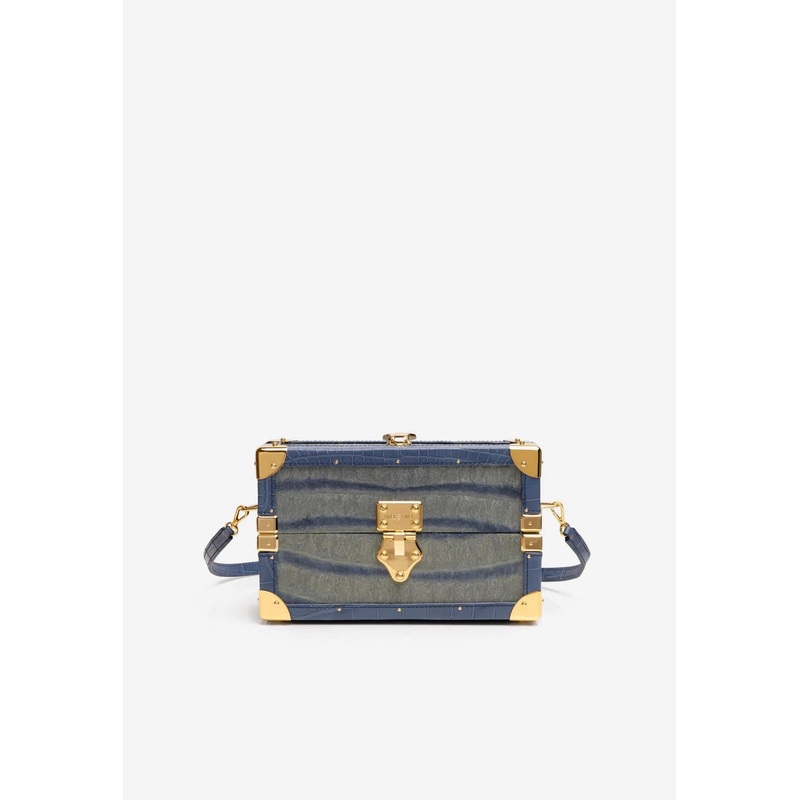 Mini Malle Croc-Embossed Box Bag