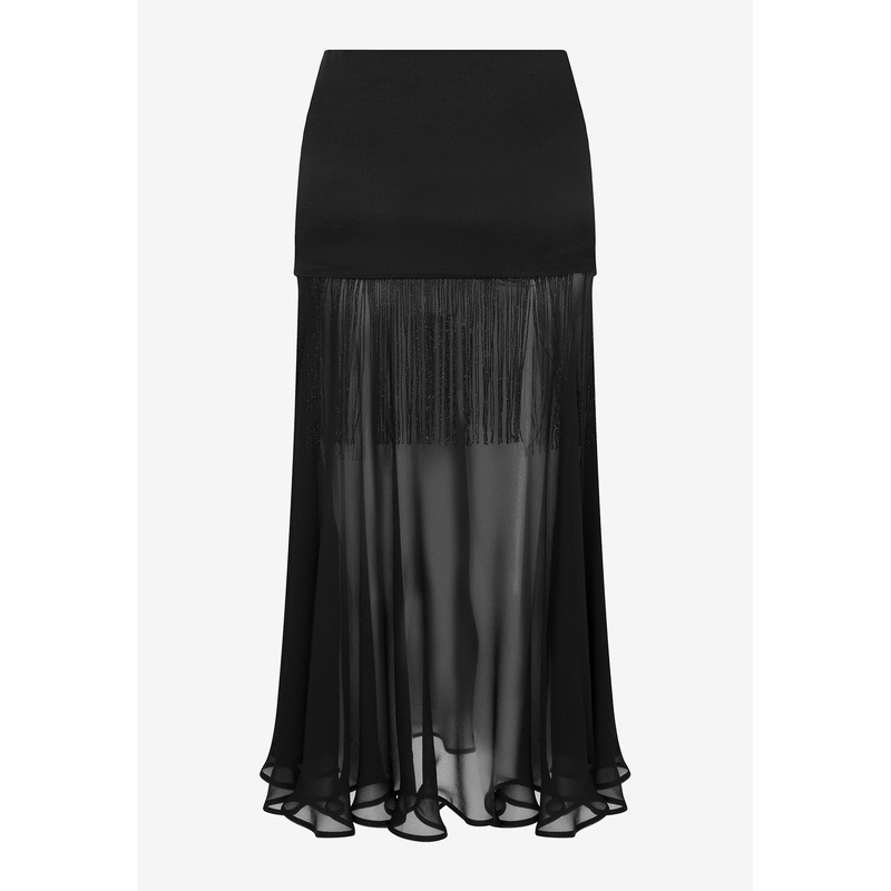 Neso Chiffon Fringed Midi Skirt