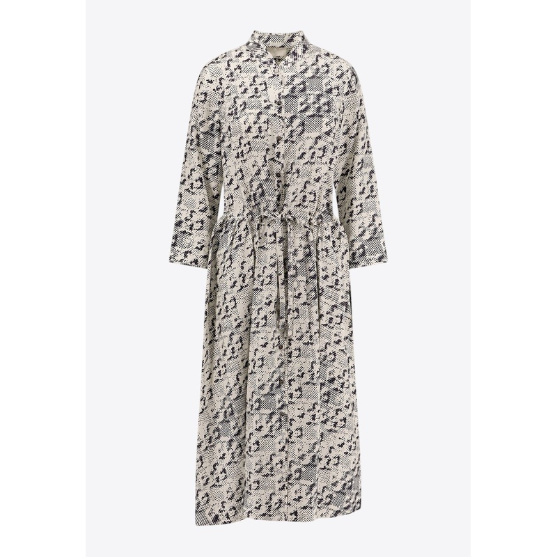 Pixelated Logo Print Silk Twill Midi Dress