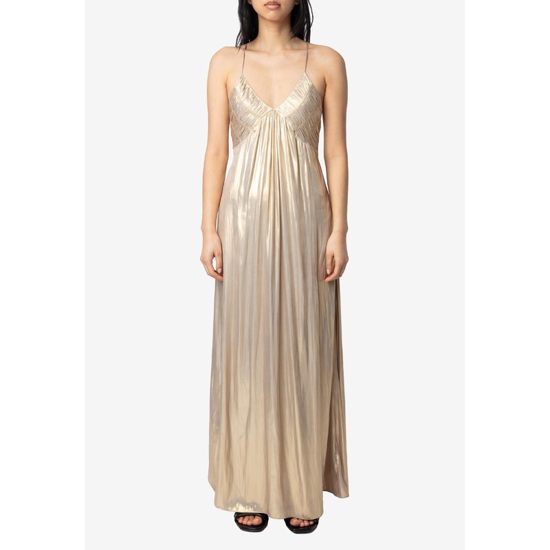 Pleated Satin Maxi Dress