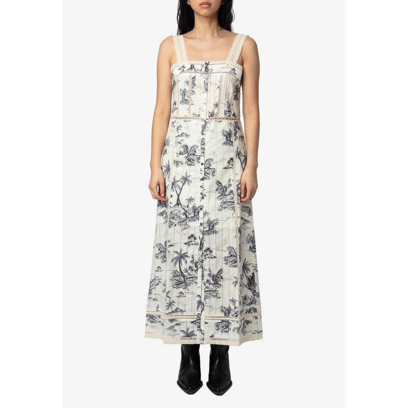 Renaid Tropical Island Print Maxi Dress