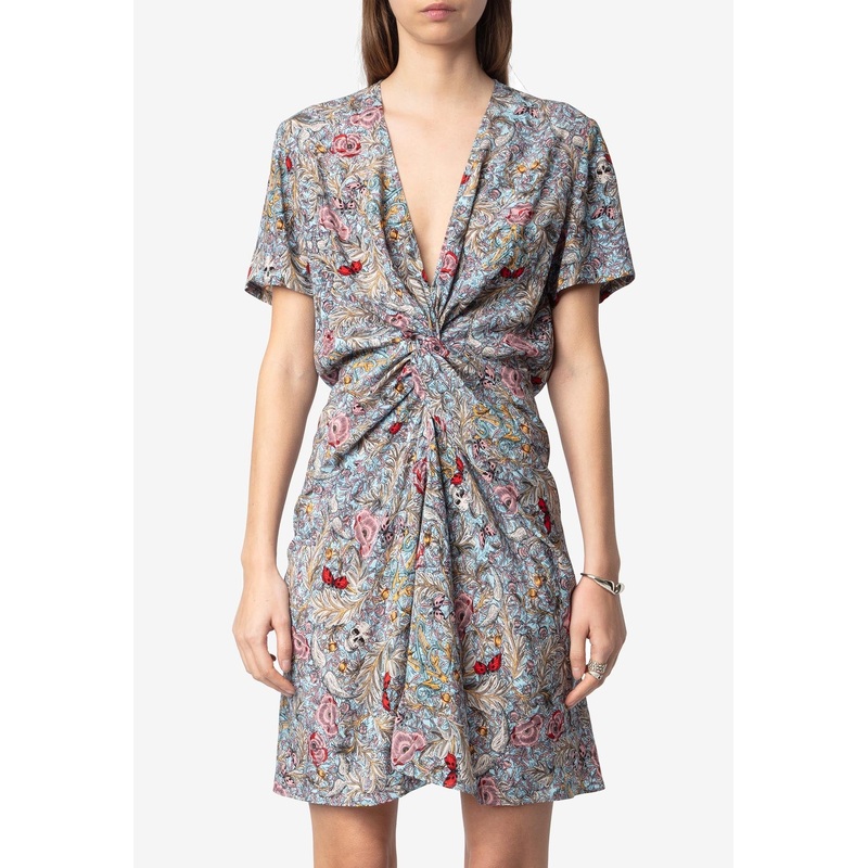 Rozom Floral Print Mini Draped Dress