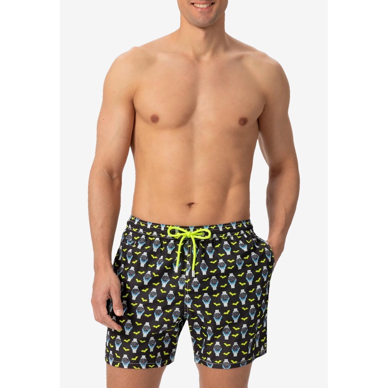 Watch and Bats Print Swim Shorts