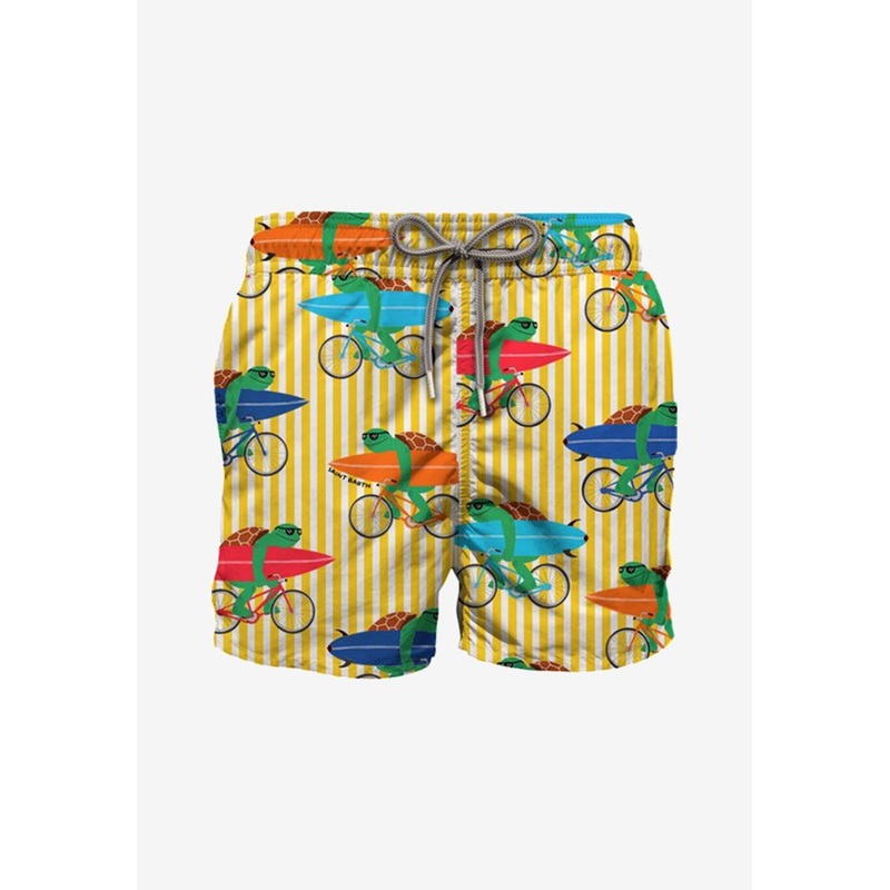 Boys Turtle Print Striped Swim Shorts