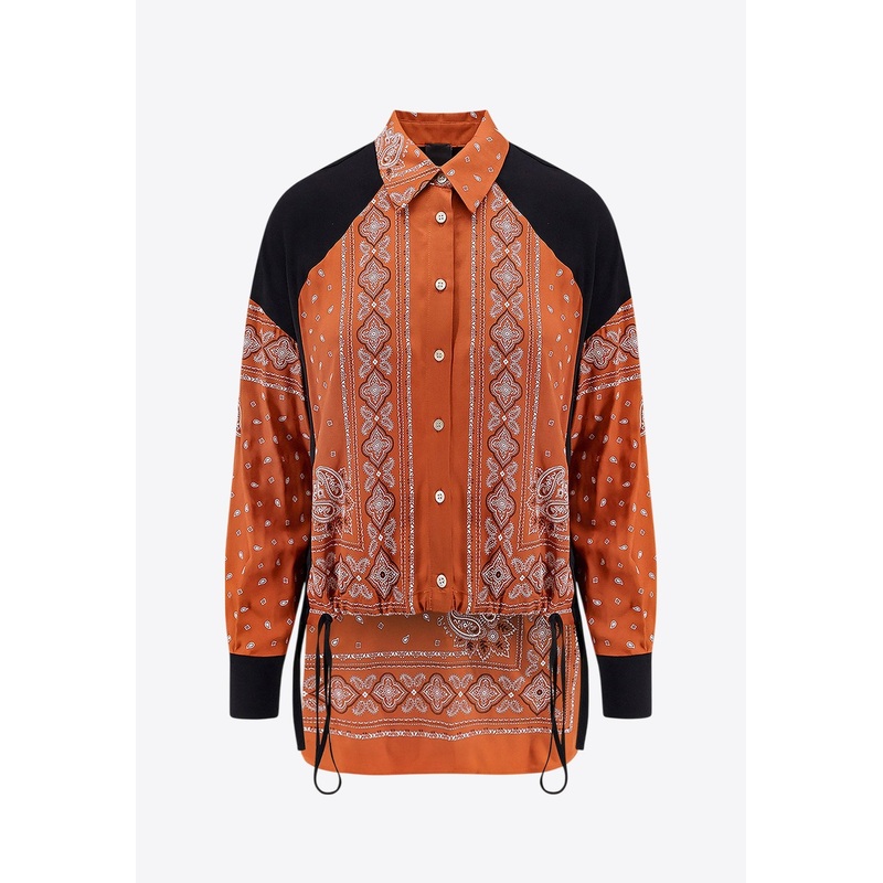 Clocks Bandana Print Asymmetric Shirt