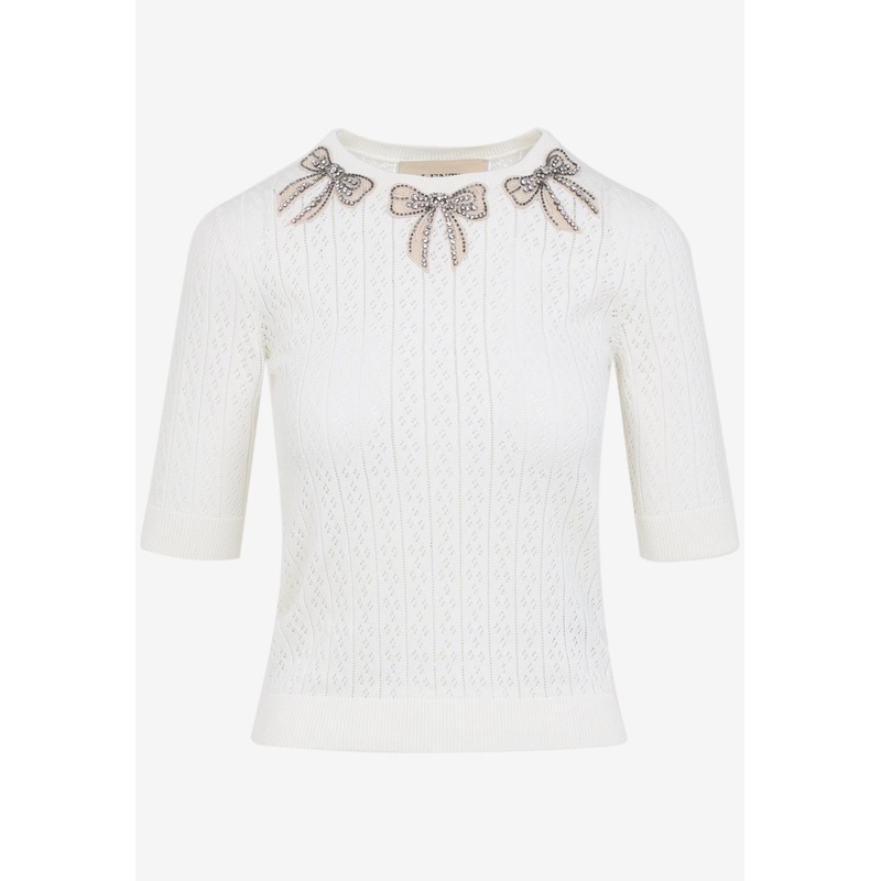 Bow-Embellished Knitted Top