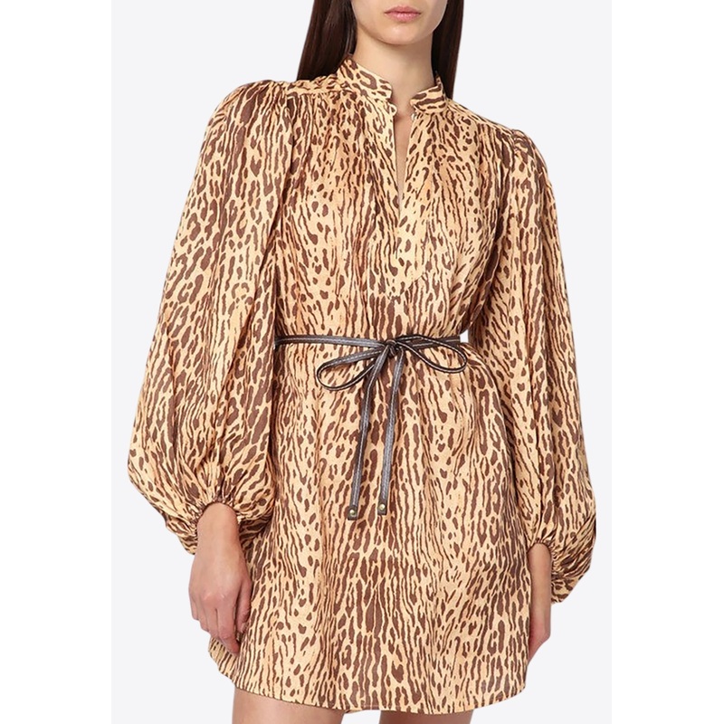 Cascadian Leopard Print Mini Linen Dress