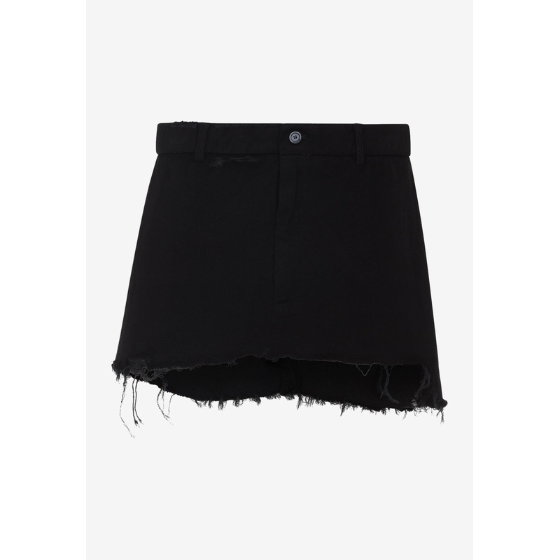 Distressed Asymmetric Mini Skirt