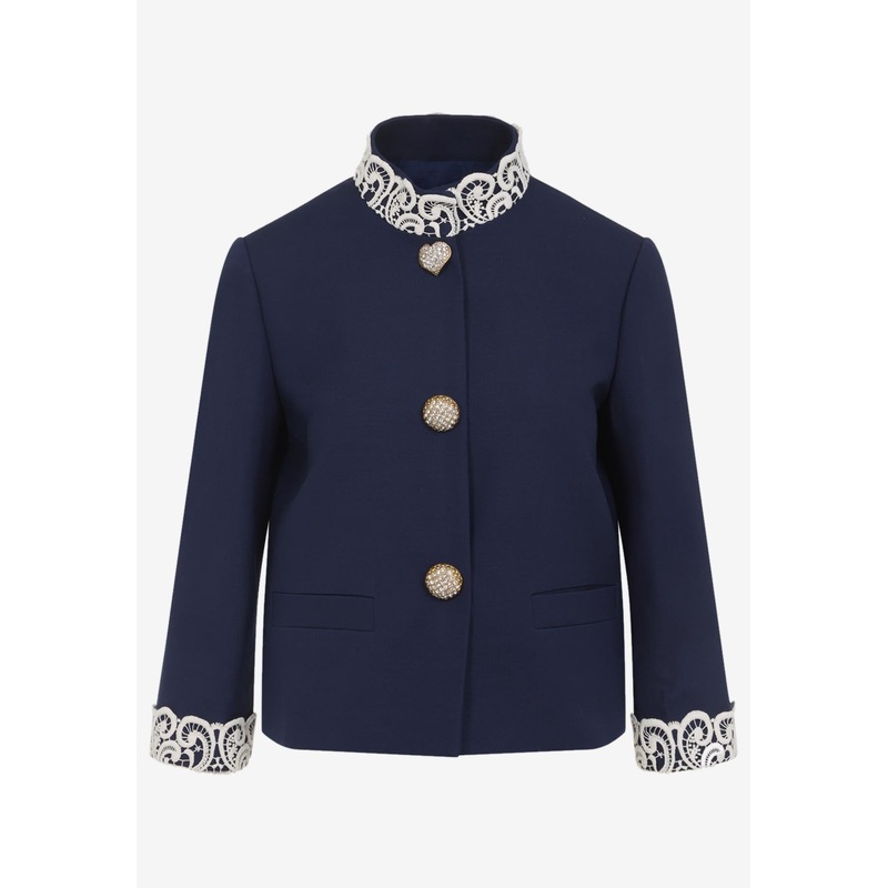 Lace-Insert Virgin Wool Jacket