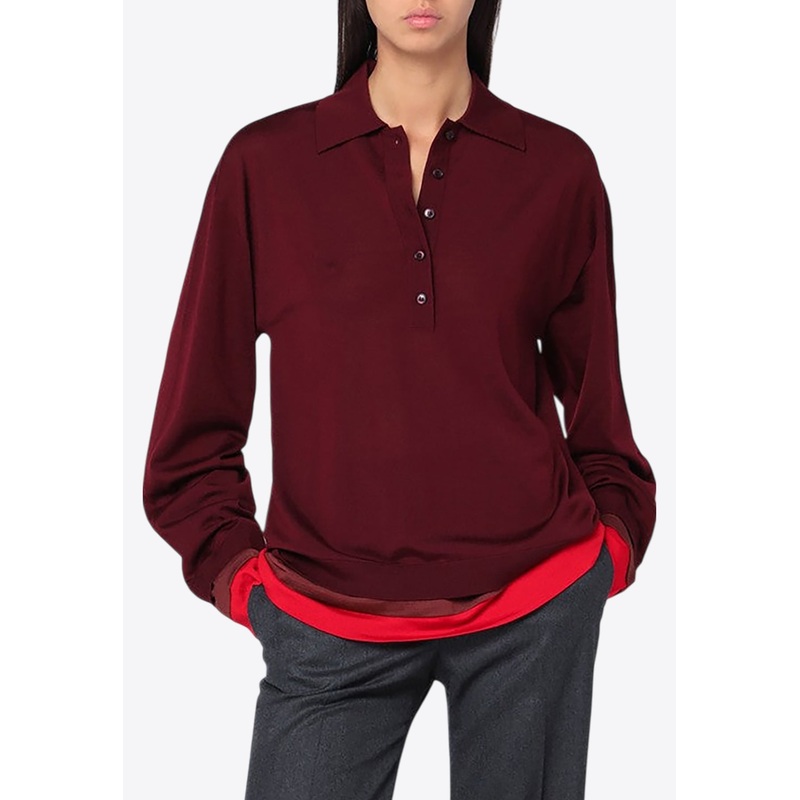 Layered Wool Long-Sleeved Polo T-shirt