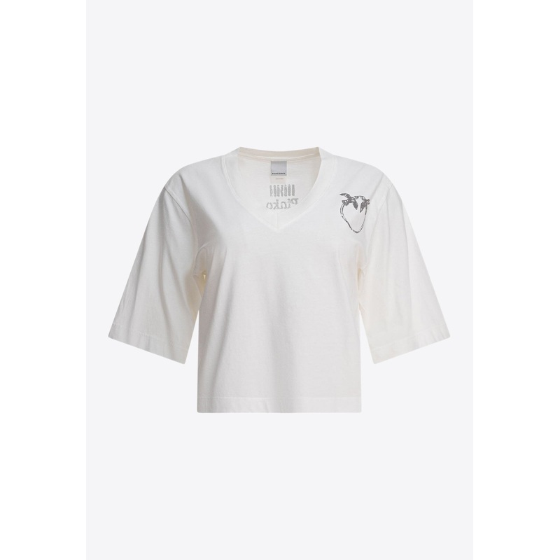 Love Birds Print V-neck T-shirt