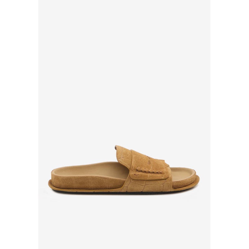 Mocassin Croc-Embossed Flat Sandals