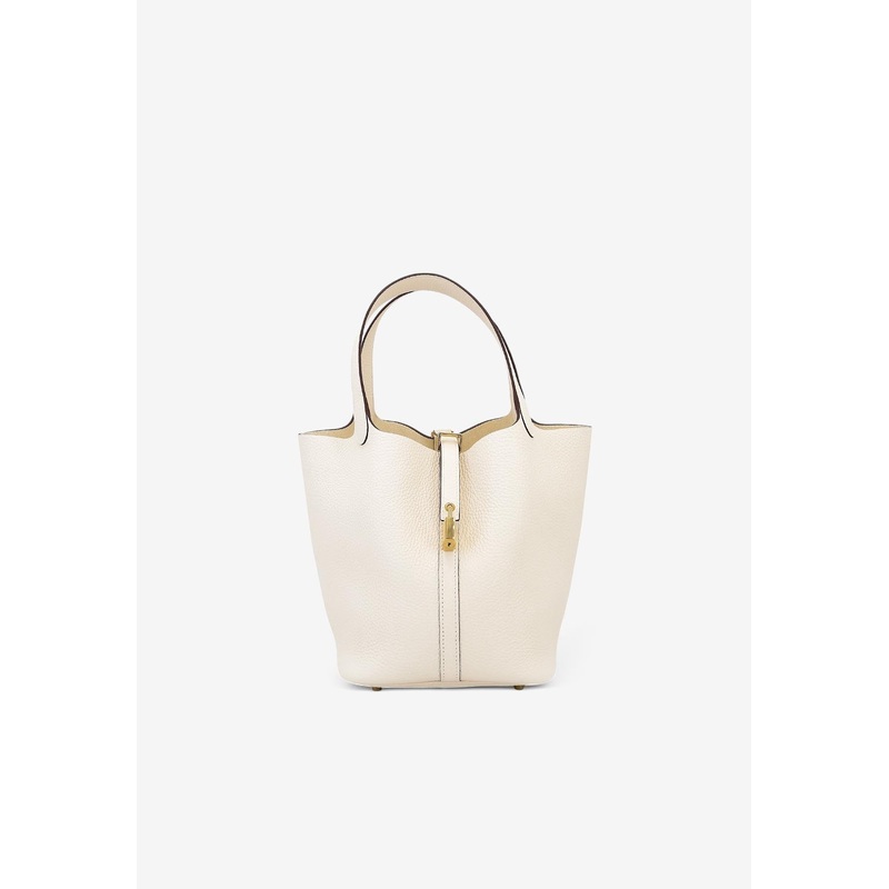 Picotin Lock 18 Tote Bag in Craie Clemence with Gold Hardware