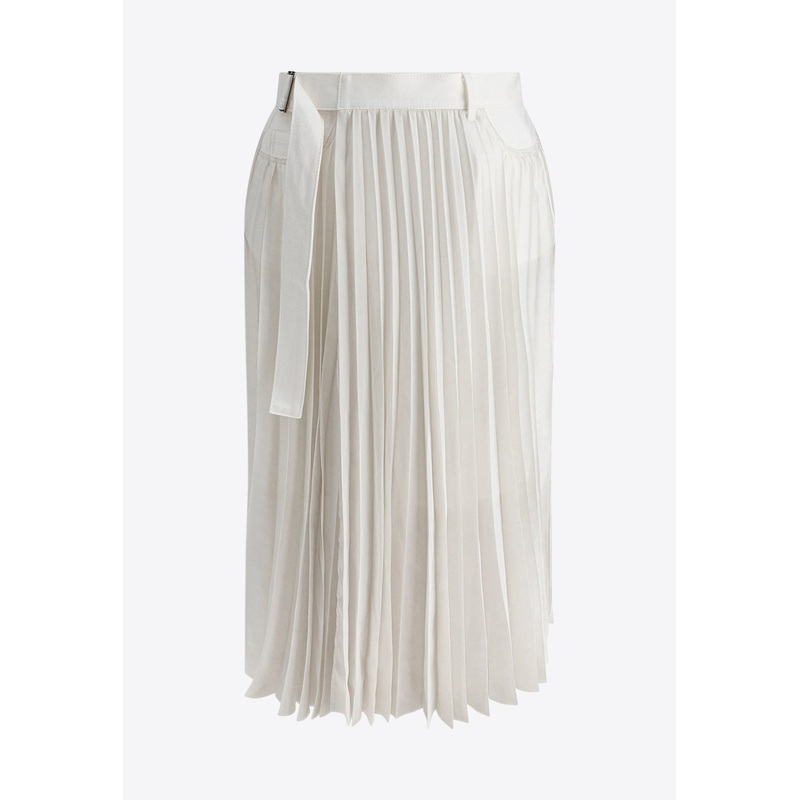 Pleated Midi Skirt with Belt