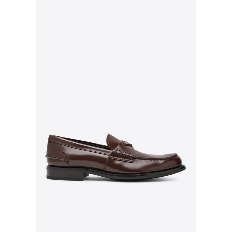 Triangle Logo Brushed Leather Loafers