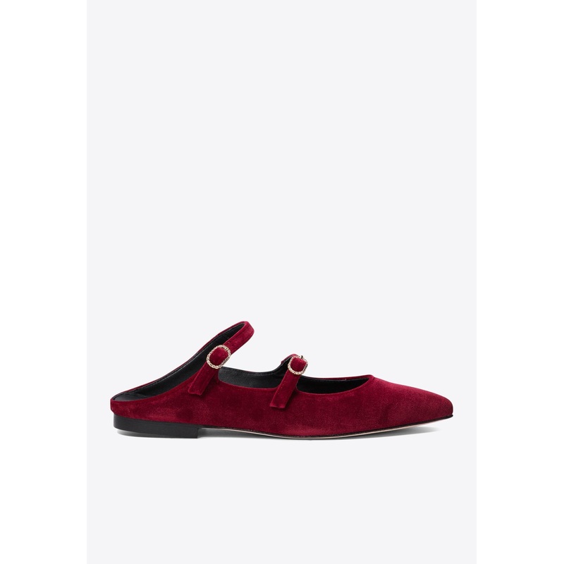 Velvet Pointed Flat Mules