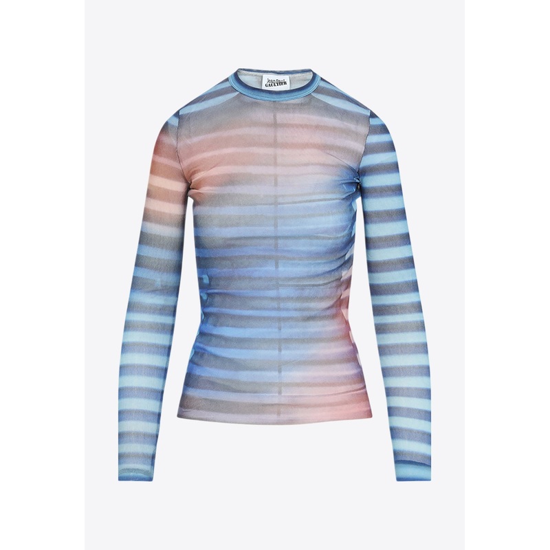 Air Mesh Printed Long-Sleeved Top