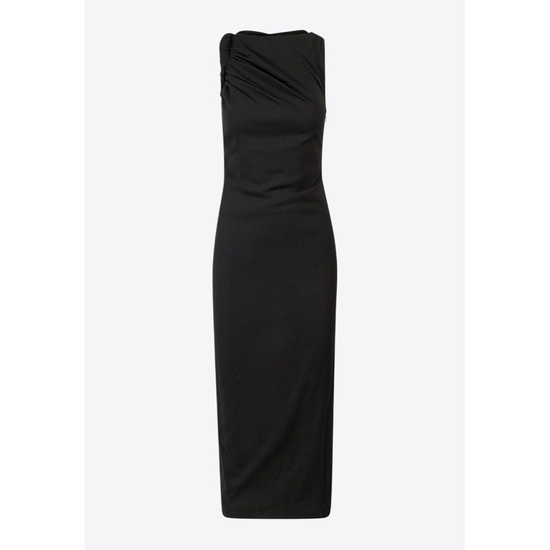 Draped Midi Dress with Cut-Out