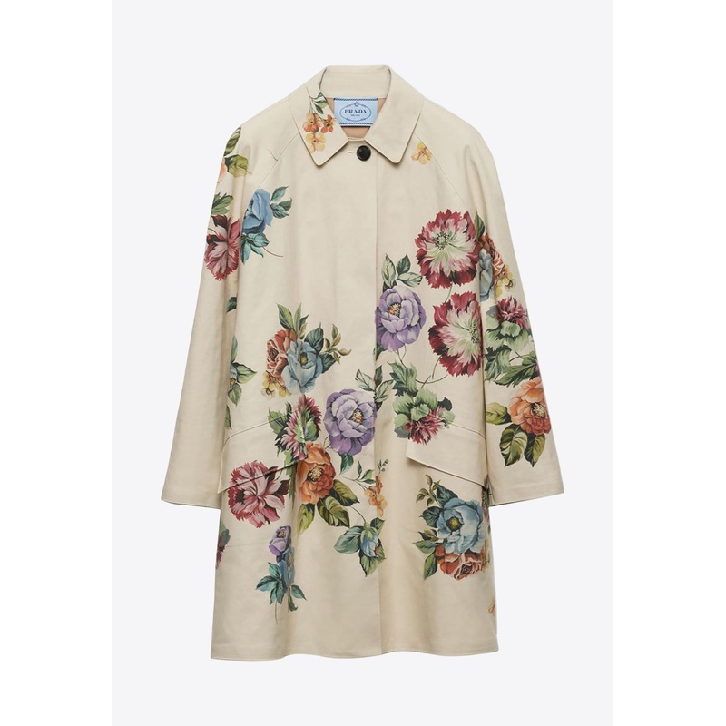 Floral-Print Single-Breasted Coat