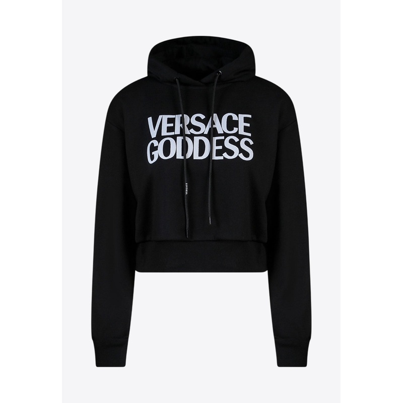 Logo Print Cropped Hooded Sweatshirt