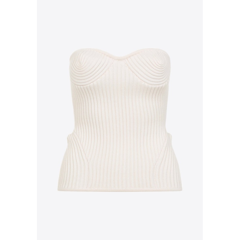 Merino Wool Ribbed Stretch Strapless Top