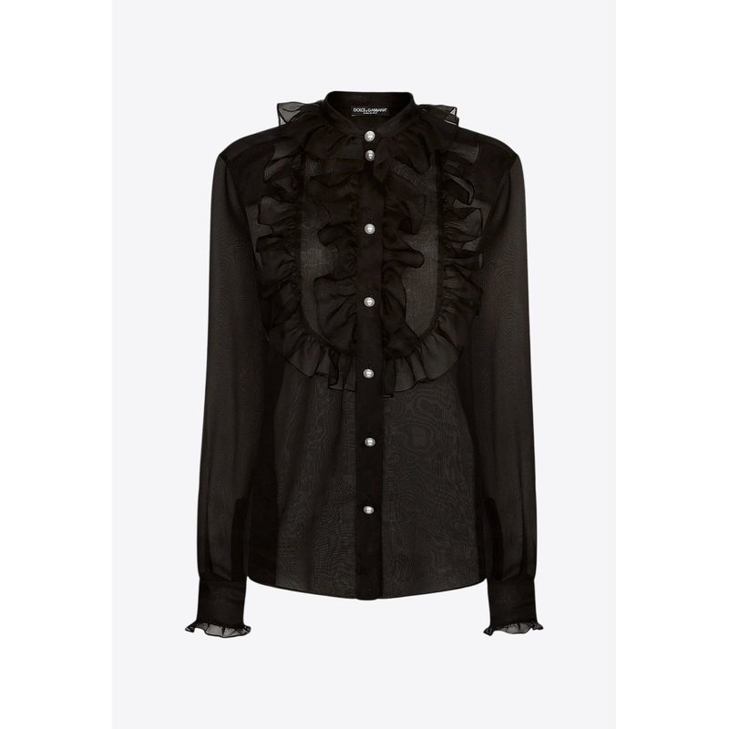 Organza Ruffles Long-Sleeved Shirt