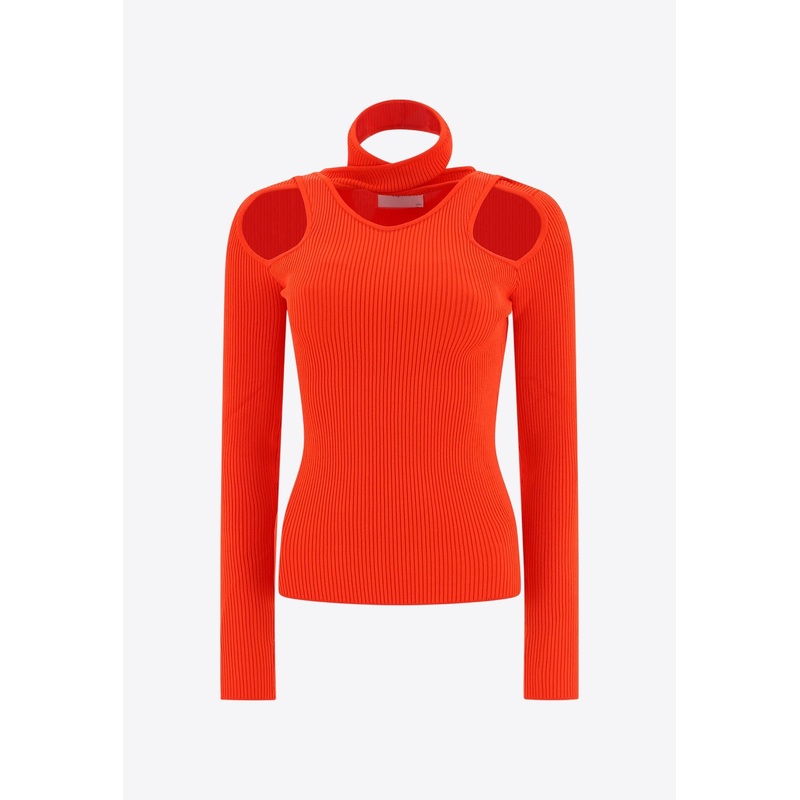 Ribbed Knit Cut-Out Sleeved Top