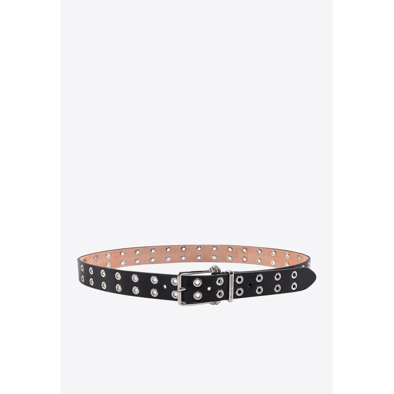 Twin Skull Leather Thin Belt