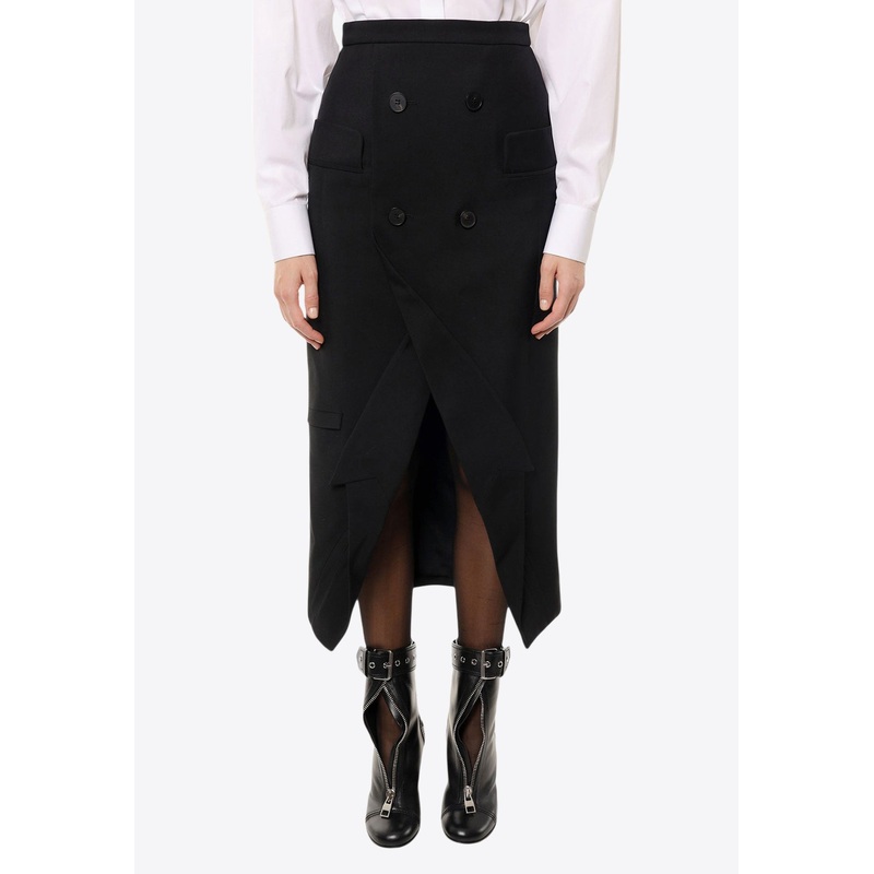 Upside-down Slashed Wool Midi Skirt