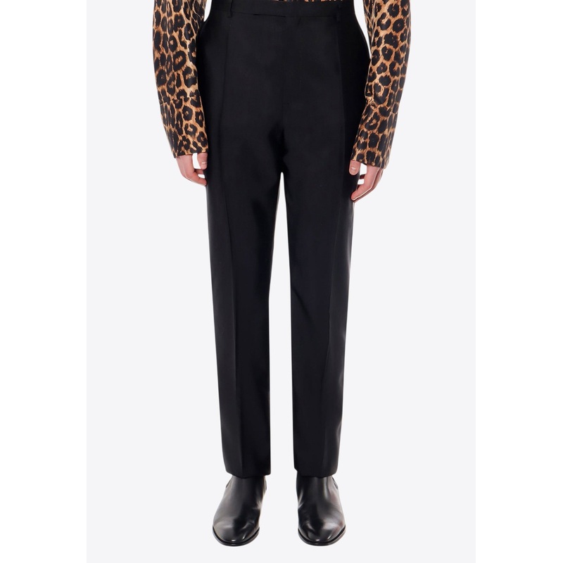 Wool-Blend Tailored Pants with Pressed-Crease