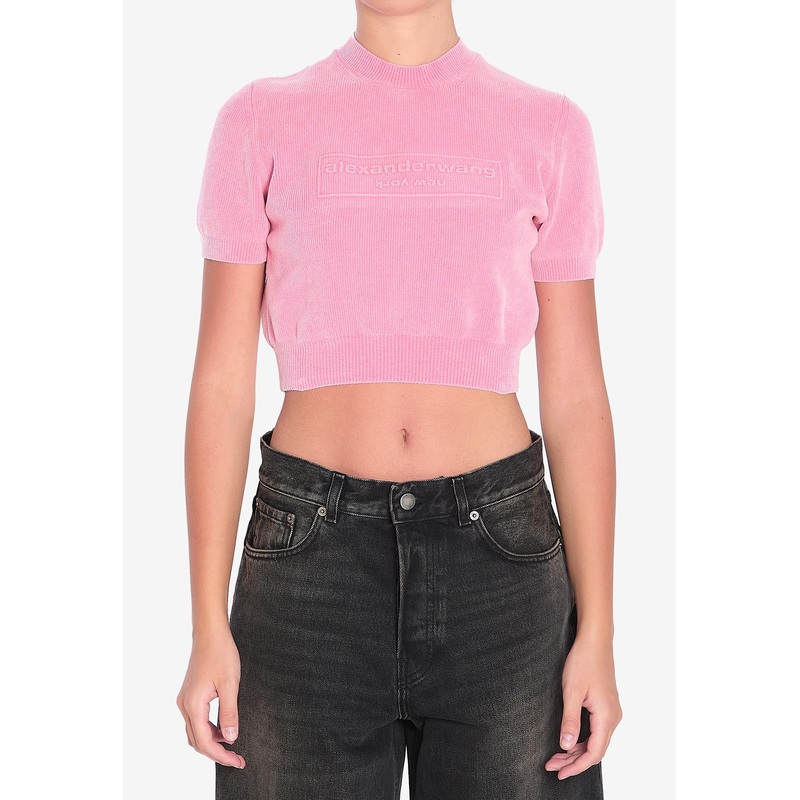 Embossed Logo Cropped Knit T-shirt