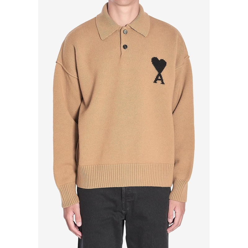 Intarsia Knit Ami De Coeur Polo Sweater